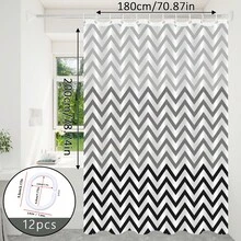 1 pieza Cortina de ducha con patrón ondulado en blanco y negro, cortina divisoria de baño, disponible en múltiples tamaños, fácil instalación con ganchos incluidos - Ondas blancas y negras - Ver 10