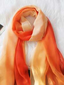 1pc Rainbow Gradient Color Chiffon Scarf, Lightweight Versatile Long Shawl For Women,Accessories,Holiday - Light and Dark Orange - View 3