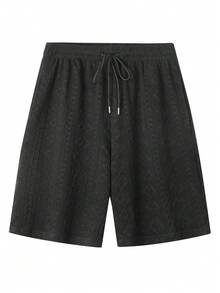 Men's Casual Outdoor Fashionable Drawstring Waist Shorts, Minimalist Style - Black - View 2