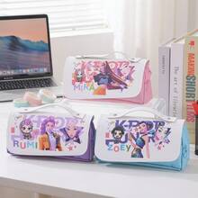 名创优品 K-Pop 女孩铅笔盒，大容量卡通人物文具包，带提手，学生便携式笔袋，动漫卡通设计，适合学校和办公室使用，生日、圣诞节、开学季送给家人和朋友的完美礼物 - 多色 - 查看 2