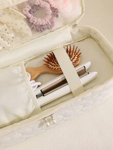 1pc Floral Double Layer Hair Tool Storage Bag, Cute Large Capacity Makeup Organizer Bag, Can Store Hair Dryer, Styling Tools, Travel Hair Tools, Curling Iron, Hair Dryer, Hair Clips, Straightener, Perfect For Travel, Valentine's Day, Christmas, Mother's Day Gift, Home And Travel Essential - Multicolor - View 6