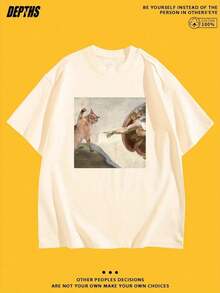 New Summer 2026 Collection, Unisex Styles, Crew Neck T-Shirt With Creative And Fun Cartoon Print, Pure Cotton Short Sleeve, Casual Style For Everyday Wear, Sizes: S–7XL | Ships In 24 Hours. Women's T-Shirt With  Print. - 杏色 - 查看 1