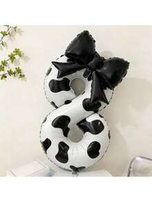 40-Inch Cow Number & 21-Inch Black Bow Foil Balloons, Suitable For Wedding, Birthday, Anniversary, Graduation, Mother's Day, Farm Theme Party Decoration - Multicolor - View 10