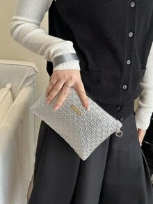 新款春夏草编女士手提包，多功能单肩/斜挎包，独特小巧方形包 - 銀色 - 查看 4