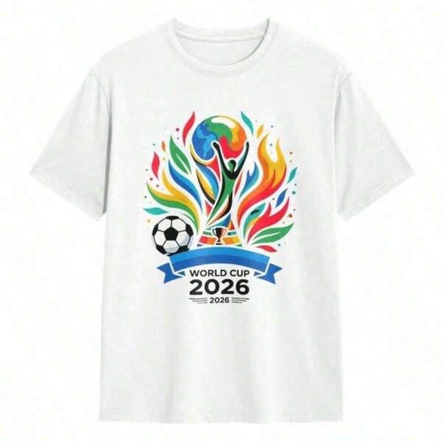 2026 FIFAs World Cup Flame Graph Soccer T-Shirt T-Shirt,Women's Graphic Round Neck Short Sleeve Casual Tee For Easter, Mother's Day, World Cup 2026Ropa De Mujer / Ropa De Mujer De Uso Diario / Blusas, Camisas Y Camisetas De Mujer / Camisetas De Mujer Ropa Deportiva Basicos Mujer Short Playeras Para Hombre - Blanco - Ver 1
