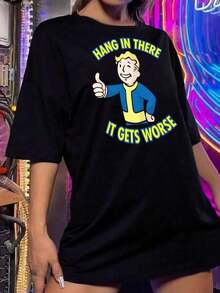 Camiseta de Vault Boy - Fallout, Regalo para Papá Jugador: Aguanta, Mujer, Peor Aún - Negro - Ver 2