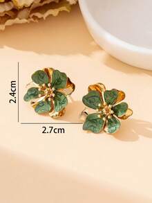 1 Pair Handmade Asymmetrical Green Floral Earrings, Fresh Summer Resort Style For Women - Green - View 6