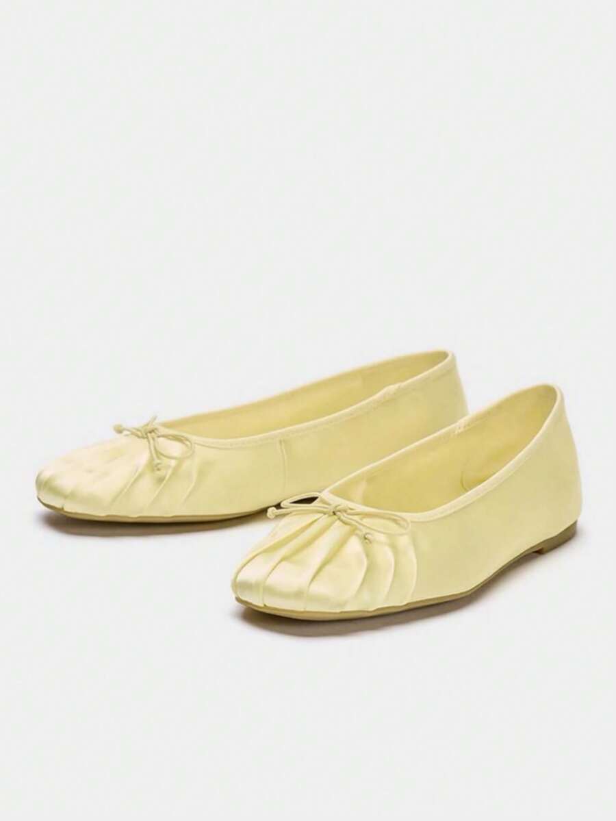 2026 Spring/Summer New Women's Shoes, Bow Decor Ballet Flats - Yellow - View 1