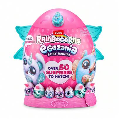 ZURU Rainbow Unicorn Eggzania Mystery Egg, Choose Surprise Party Or Fairy Party, Giant Collectible Blind Box Plush Doll With Mini Egg, Wearable Accessories And Slime, Gift For Girls 3+ Years Old (Random Style)