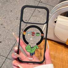Miniso 漫威蜘蛛人綠巨人卡通小眾設計magsafe磁力充電充電適用於iphone17promax/16pro/15plus/17air/14/13/12/16promax/15pro男款防摔保護殼相容apple - 黑色 - 查看 3