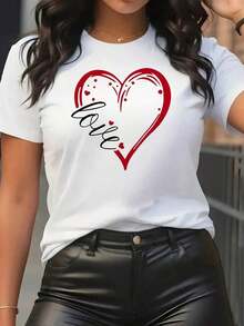 Camiseta de mujer moderna, informal, para fiestas y para estar en casa, 100% algodón, corte holgado. . De corte holgado. Camiseta Deportiva Casual para Mujer, Diseño con Letras de Corazón y LOVE, Estilo Dulce para Uso Diario, Temática de San Valentín, Cómoda para Todas las Temporadas, Top de Manga Corta - Estilo Vintage Urbano Unisex, Camiseta Holgada de Algodón de Manga Corta con Cuello Redondo, blusasparadamacasuales - Blanco - Ver 7