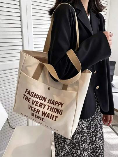 Túi tote vải bố dành cho nữ, túi đeo vai đa năng với dung tích lớn, phù hợp cho đi học, đi làm và sử dụng hàng ngày.