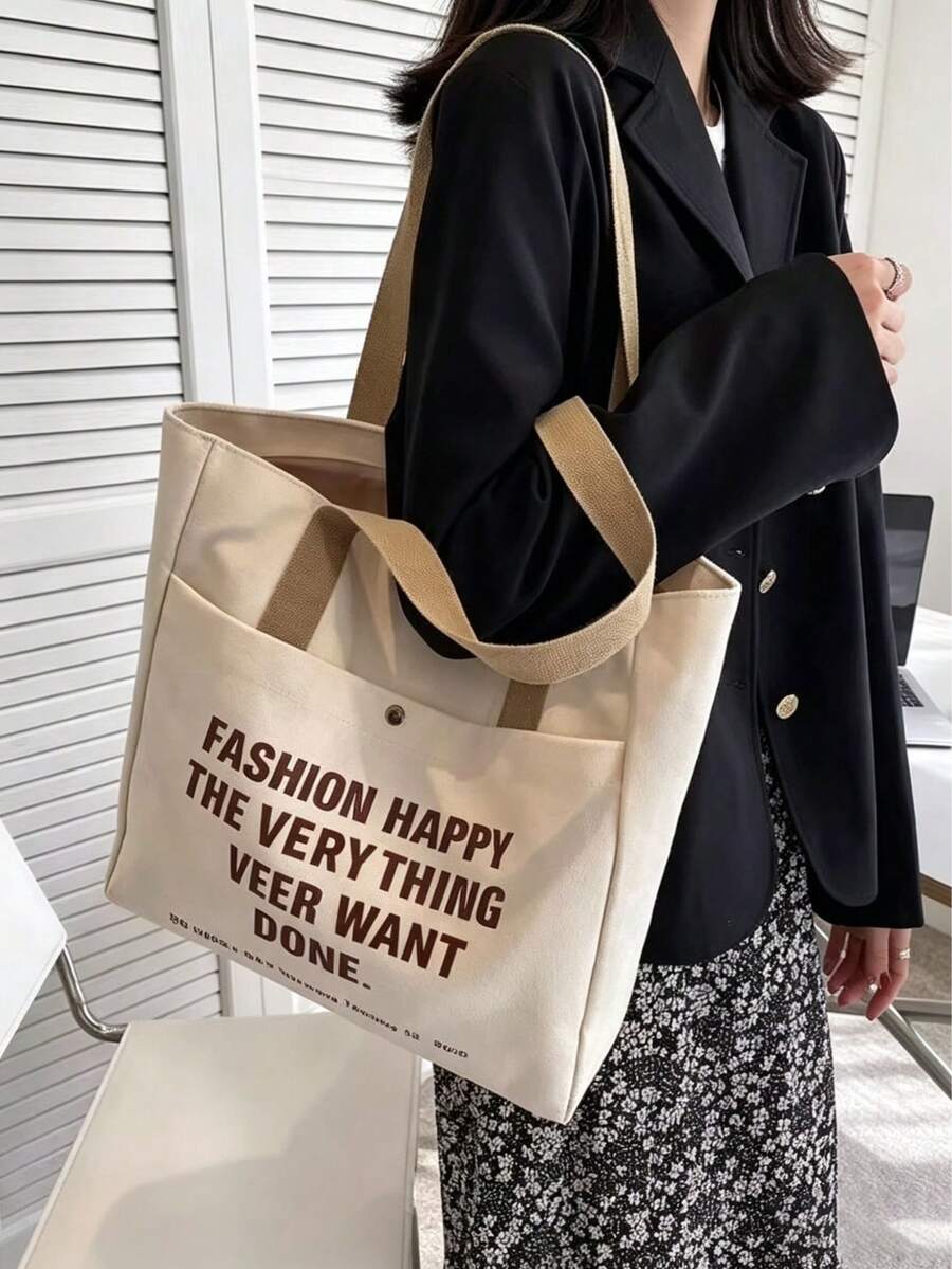 Canvas Tote Bag For Women, Versatile Shoulder Bag With Large Capacity, Suitable For School, Commuting, Daily Use - Multicolor - View 1