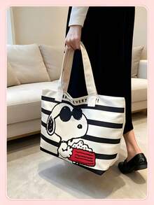 SNOOPY 1个大容量史努比帆布手提袋，多功能卡通手提包，容量大且时尚，适合购物、上学、旅行和日常使用，是返校用品、生日和情人节礼物的完美之选。 - 彩色 - 查看 5