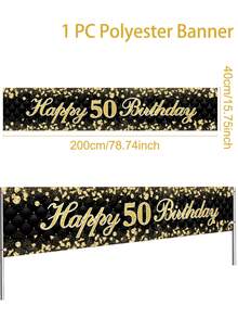1pc Black Gold 50th Birthday Banner, Happy Birthday Backdrop, 50th Birthday Hanging Flag, Birthday Party Supplies, Background Cloth, 50th Birthday Gifts, Party Favors, Photo Props, Birthday Decoration For Home, Room Decoration, Wall Decoration, Outdoor Fence Decor - Black and Gold 50th Birthday - View 4