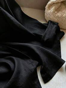Women's Casual Solid Color Front Button Curved Hem Shirt Black Spring - Black - View 4