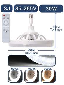 Đèn quạt trần LED xoay E27 có điều khiển từ xa - Điều chỉnh 360° - Sử dụng trong nhà - 30W - Tương thích 85-265V - Không cần pin - trắng - Xem 14