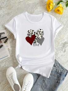 Plus Size Women T-Shirts,Girlfriend Fiancee Wife ,100% Cotton Casual Printed T-Shirt,Crew Neck Short Sleeve,Cotton T-Shirt,For Going Out,Gift,Summer,Unisex - 白色 - 查看 3