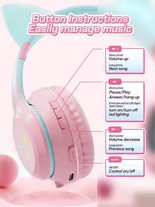 LED Cat Ear Design Wireless Headphones, Suitable For Girls And Teenagers, For Music, Gaming, Video And Daily Use - View 7