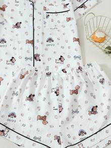 Set Piyama Wanita Lengan Pendek Berkerut Motif Anjing - Aprikot - View 6