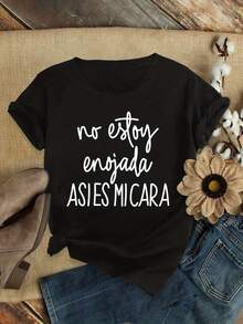 Blusa Elegante de Manga Corta para Mujer Talla Grande - Top de Verano Elástico con Cuello Redondo y la Frase "No Estoy Enojada", Lavable a Máquina y de Corte Holgado, Camisa Casual para Fiestas, Ropa Casual - Ropa Apta para Tallas Grandes - Negro - Ver 12