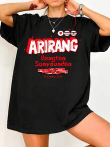 Bt.S Arirang T-Shirt. Vintage Graphic Print, Casual Black Cotton Short-Sleeved T-Shirt. - Black - View 6