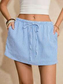 Pantalones Culotte Casuales Holgados para Mujer con Cordón Ajustable en la Cintura y Bolsillos a Rayas - Beis - Ver 3