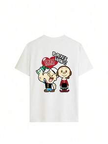 Camiseta casual de mujer de cuello redondo y manga corta con estampado de dibujos animados, versátil para uso diario, primavera/verano,Camisetas Gráficas de Verano para Mujer - Blanco - Ver 4