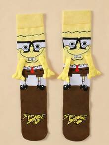 SpongeBob SquarePants 1/2 Đôi tất nam châm dài đến bắp chân kiểu Nhật Bản & Hàn Quốc, thiết kế hoạt hình dễ thương độc đáo, dành cho cặp đôi/bạn thân, phong cách mùa xuân/thu mới. - Nhiều màu - Xem 12