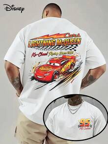 Disney Licensed Cars Lightning McQueen Vintage Print T-Shirt, Racing Since 2006 Graphic Tee, Unisex Oversized Cotton Casual Short Sleeve Tops, Double Sided Print T-Shirt For Men Women, Perfect For Daily Wear & Streetwear - trắng - Xem 1