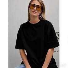 Camiseta de manga corta 100% algodón, elegante y con estilo, de estilo retro europeo y americano, moderna, holgada y versátil. - Negro - Ver 3