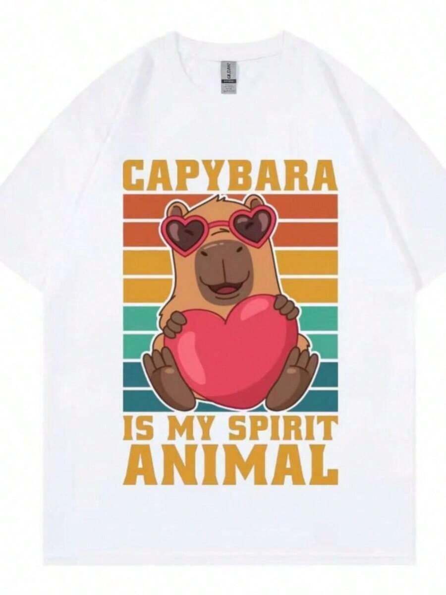 Funny Capybara With Heart Graphic T-Shirts, Clothing For Men And Women, Harajuku Y2k T-Shirts, Casual Fashion Short Sleeve T-Shirts - 白色的 - 查看 1