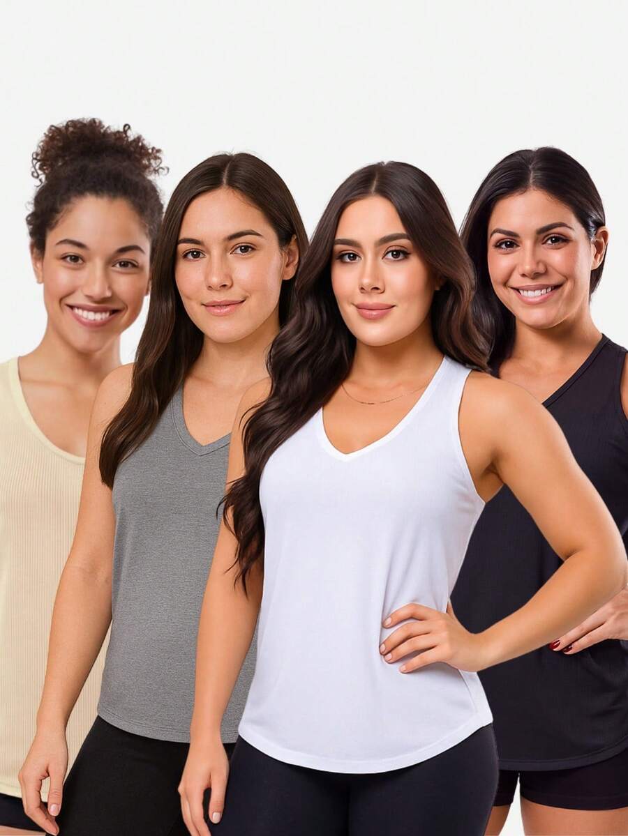Women's Dry Racerback Tank Top, Plain, Fitness, Walking And Gym - White - View 1