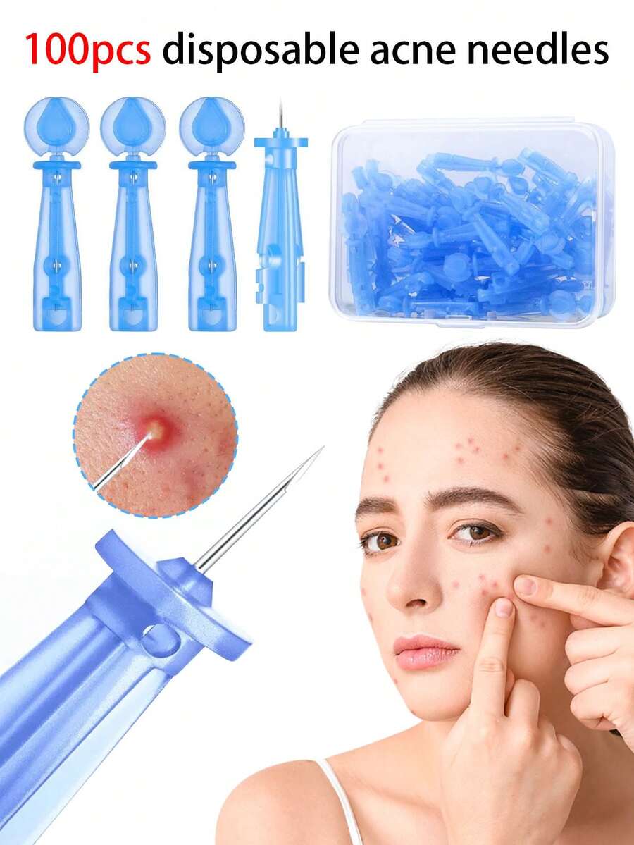 Bộ 100/50 dụng cụ lấy mụn đầu đen dùng một lần, kim nặn mụn chuyên nghiệp, dụng cụ trị mụn, hợp vệ sinh, thích hợp cho chăm sóc da mặt cá nhân và sử dụng tại salon (đầu dẹt) - Nhiều màu - Xem 1
