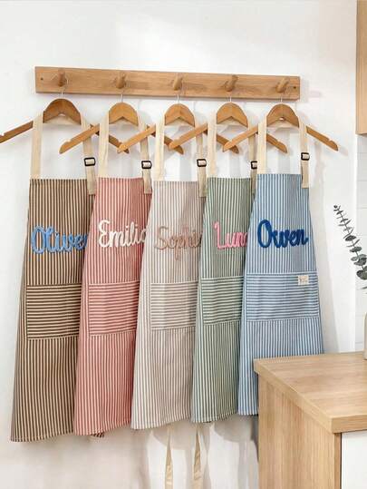 Customizable Personalized Apron, Can Print Name Personalized Apron, Customized Name Apron, Striped Apron With Pocket | Suitable For Cooking Gatherings | Birthday Gift, Suitable For Anniversary, Chef, Mother, Father, Husband, Wife, Girlfriend, Boyfriend, Wedding (Men/Women) Eternal Love