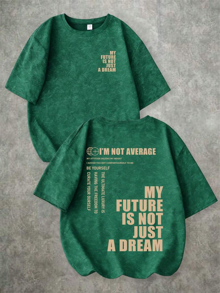 1pc Boys' Casual Minimalist Slogan & Snowflake Print Round Neck Short Sleeve T-Shirt, Fashionable & Comfortable New Style, Spring/Summer - Green - View 1