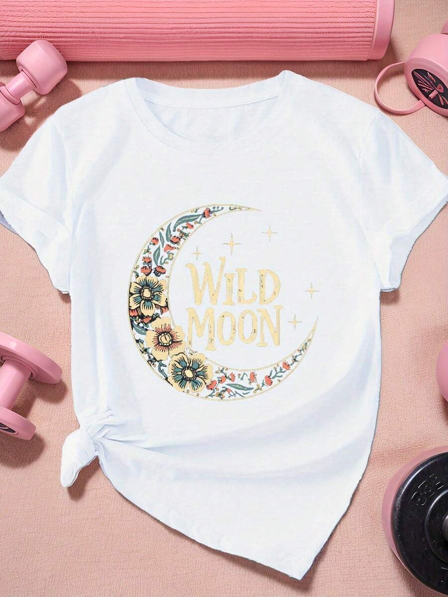 Camiseta Deportiva de Manga Corta para Mujer Talla Grande Wild Moon BoHo - Blanco - Ver 1