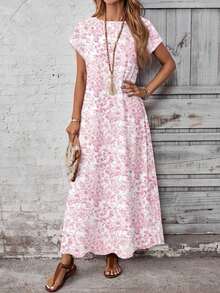 YHHEMERY ROSE Vestido largo de mujer estilo bohemio con estampado, cuello redondo, manga corta tipo murciélago, bajo acampanado, informal y multicolorYHH - Multicolor 2 - Ver 3