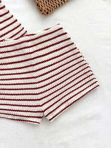 Conjunto de 2 piezas de top halter y shorts de moda para mujer de vacaciones - Rojo y blanco - Ver 5