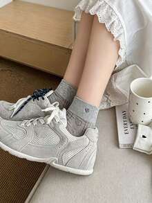 3/6 Pairs Women Mixed Color Heart Pattern Mesh Breathable Short Ankle Socks - Multicolor - View 3