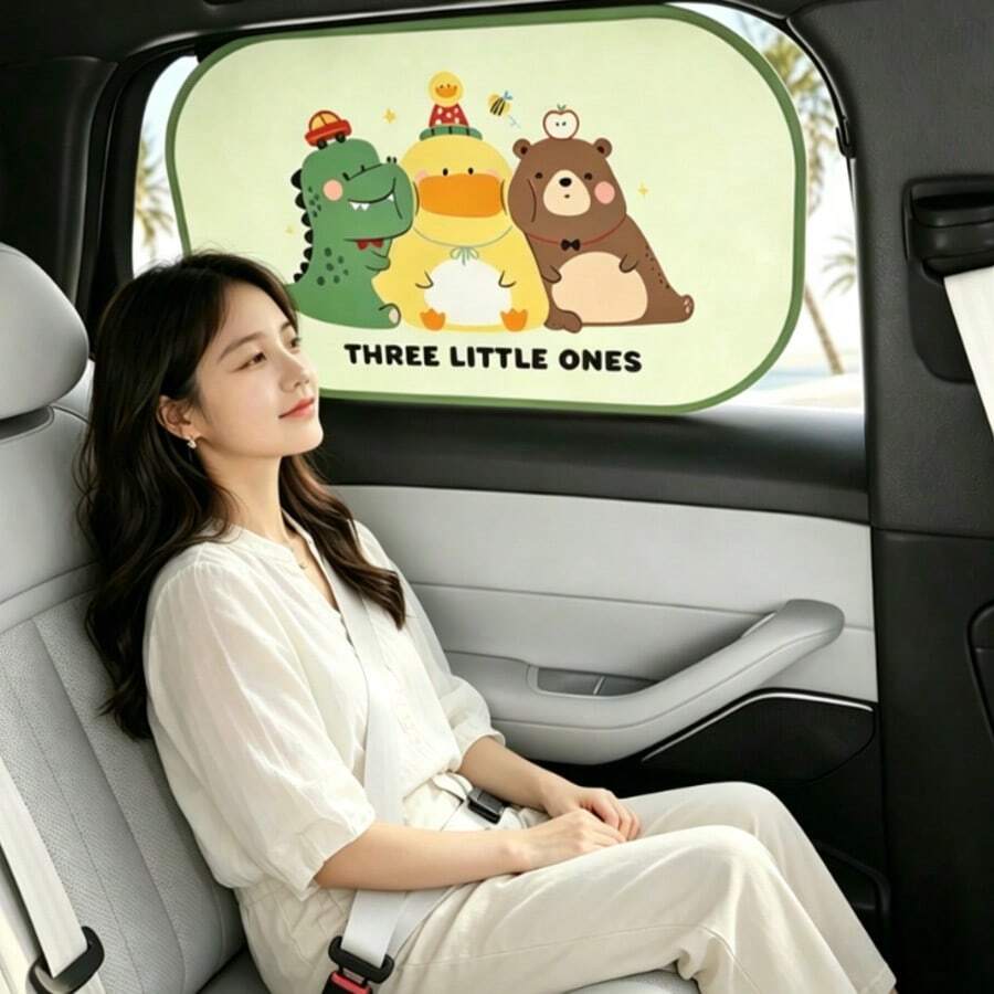 1 tấm che nắng hình cá sấu hoạt hình CROCO dán tĩnh điện, dùng cho kính chắn gió ô tô, chống tia UV và cách nhiệt, phù hợp với kính cửa sổ xe hơi. - Croco [Phía sau bên trái] - Xem 1