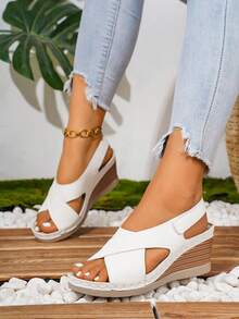 Plus Size Women's Fashion Comfortable Lace-Up Wedge Sandals - White - View 7