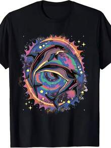 Top PickLocalBlack Dolphin Print T-Shirt W2026, Plus Size, Comfortable Casual Fit T-Shirt, Durable Fabric, Everyday Wear, Classic Design, Soft Material, Printed T-Shirt, Adult Clothing, Holiday Gifts - 黑色 - 查看 1