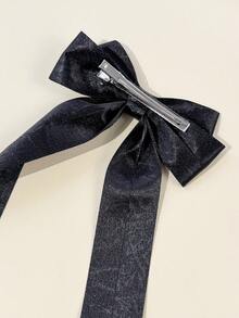 1pc Women's Solid Color Minimalist Bow Hair Clip, Suitable For Daily Wear - Black - View 5