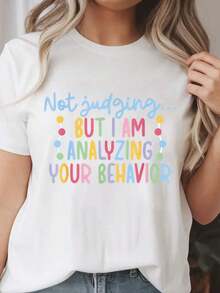 1 pieza Camiseta Sólida con Estampado Gráfico de Terapeuta ABA: Análisis de tu Comportamiento, Camiseta Casual de Manga Corta para Mujer para Primavera y Verano, Camisetas Gráficas para Mujer, 210g 100% Algodón, Todos los diseños están impresos. Unisexo. - Blanco - Ver 11