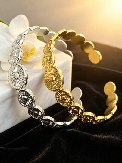 1pc Vintage Geometric Open Bangle, Gold/Silver Stainless Steel, Won't Fade, Luxury Holiday Gift, Suitable For Christmas, Valentine's Day, Eid, Birthday!