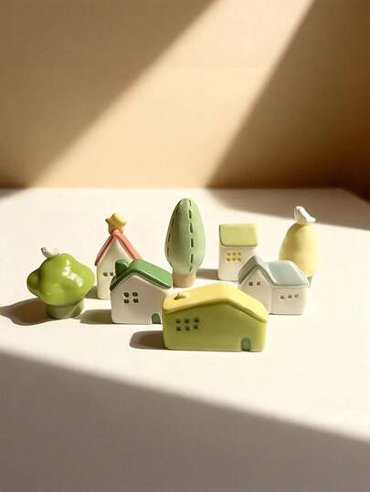 8pcs Resin Mini House Landscape Decor, DIY Small Fairy Garden Decoration, Bonsai And Miniature Landscape, Fairy House Ornament For Home, Yard, Desk And Outdoor Garden, Suitable For Model Landscape Building, Tabletop Terrain And Art Display, Resin Material, Fantasy Theme, Gardening And Succulent Decor, DIY Fairy Garden, Bonsai Succulent Planting And Glass Container Decor
