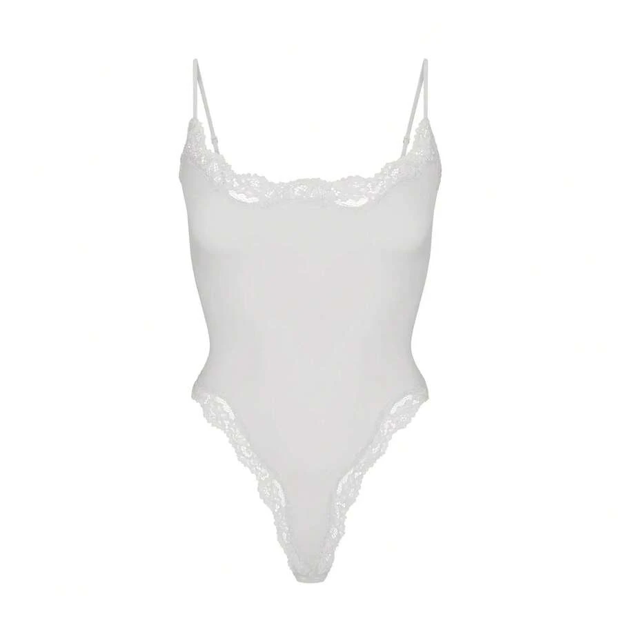 ZZL Lace Bodysuit With Square Neckline | Sleeveless Spaghetti Strap Top | Sexy Lingerie And Casual Jumpsuit For Women - 白色 - 查看 1
