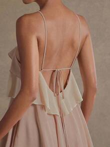 Vestido largo elegante y romántico de gasa con cuello de halter y volantes para invitados a una boda - Multicolor - Ver 5