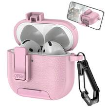 1個 Airpodspro3 蘋果無線藍牙耳機保護殼 Airpods4 皮革紋理 鎖扣式 支架軟保護套 - 彩色 - 查看 16